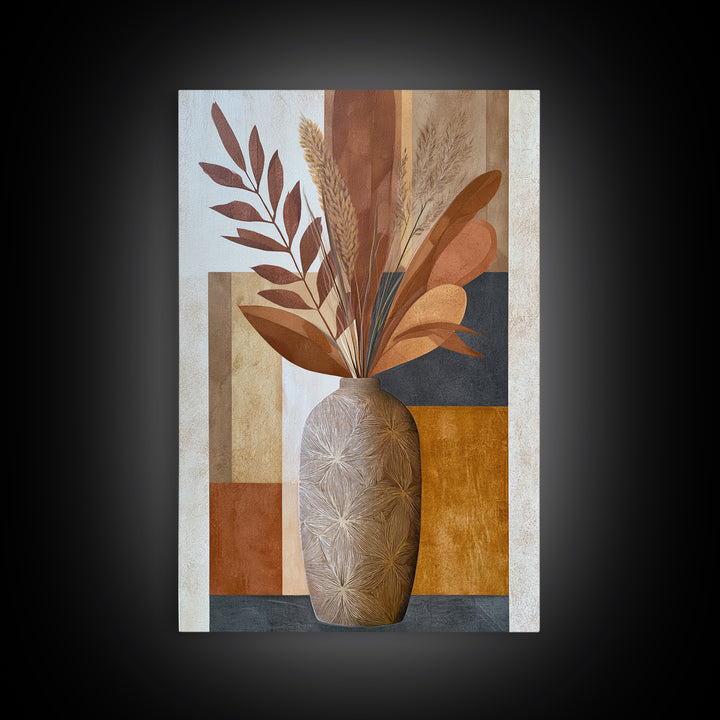 Ceramic Vase with Dried Grasses Framed Canvas Print, Scandinavian Art, Living Room Wall Art, Living Room Decor, Nordic, SCA-2x3-69