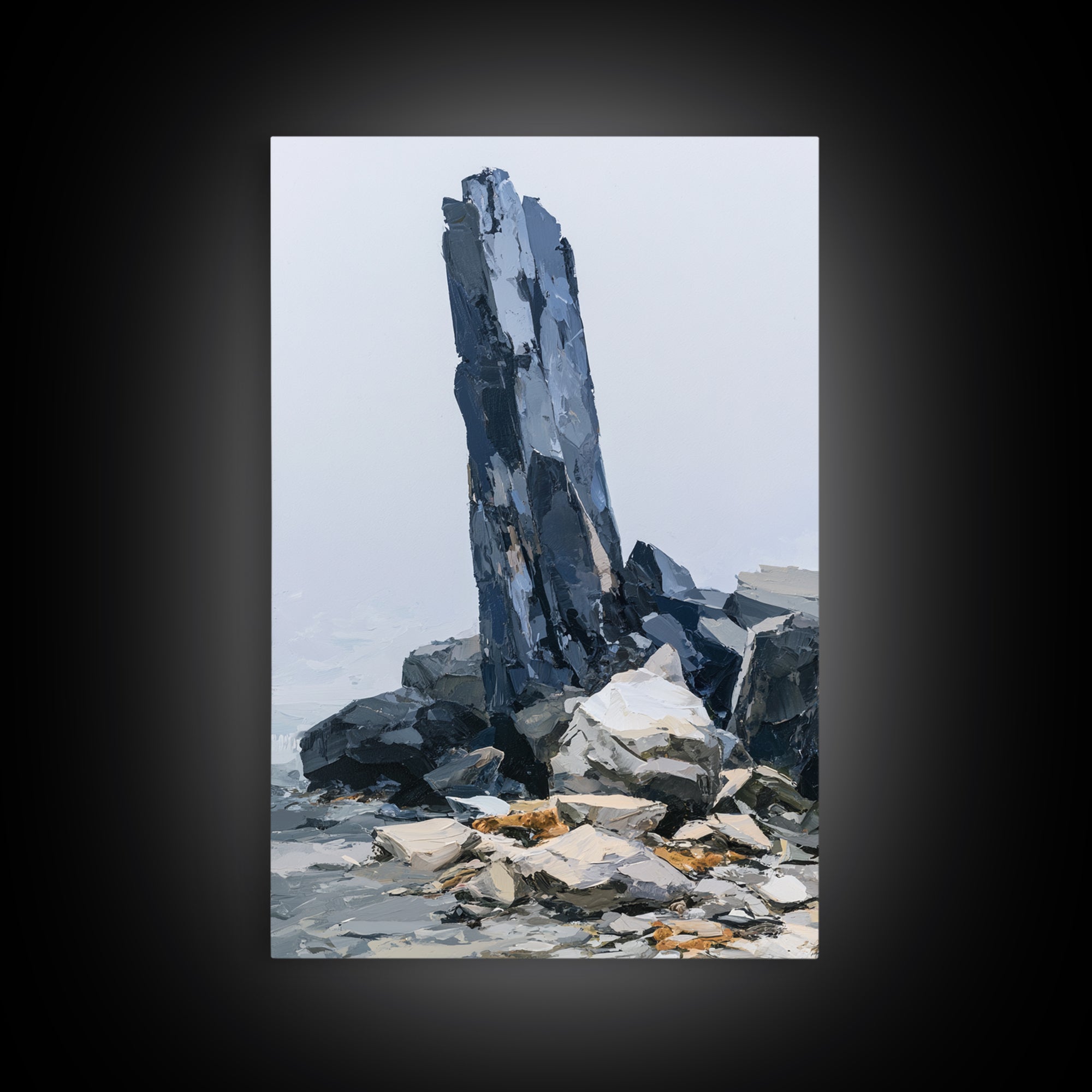 Quiet Coastal Rocks and Gray Sea Canvas Print, Scandinavian Art, Art, Living Room Decor, Fine Art, Nordic, Abstract Art, SCA-2x3-7