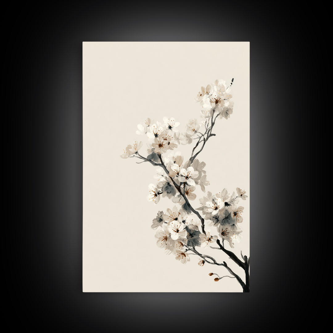 Single Black Branch on Warm White Background Canvas Print, Scandinavian Art, Statement Artwork, Living Room Decor, Nordic, SCA-2x3-76
