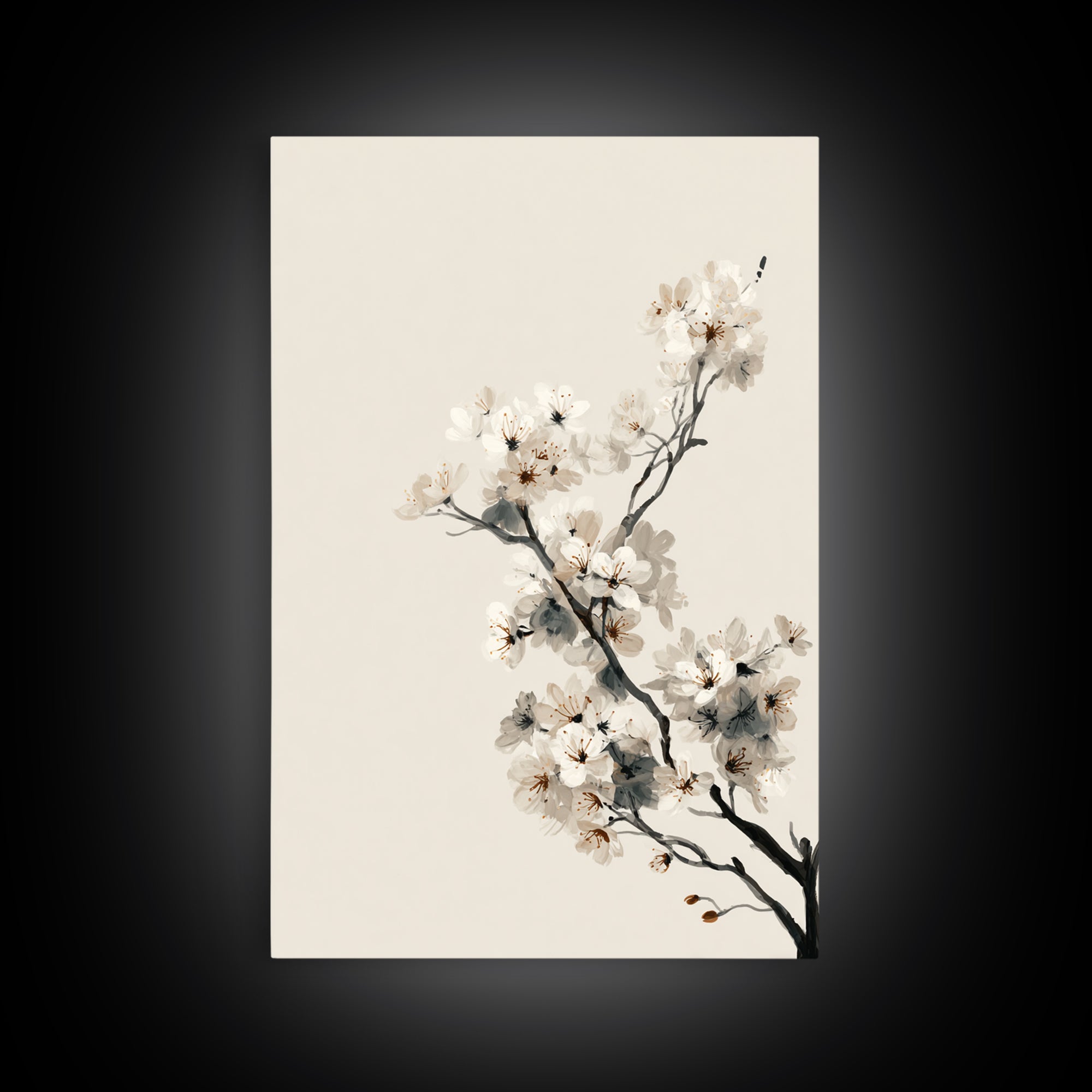 Single Black Branch on Warm White Background Canvas Print, Scandinavian Art, Statement Artwork, Living Room Decor, Nordic, SCA-2x3-76