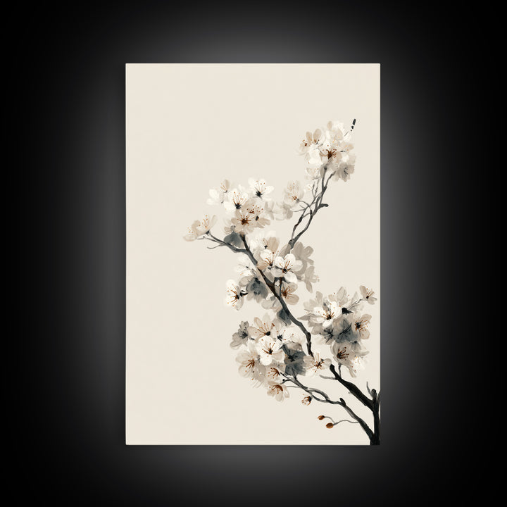 Single Black Branch on Warm White Background Canvas Print, Scandinavian Art, Statement Artwork, Living Room Decor, Nordic, SCA-2x3-76