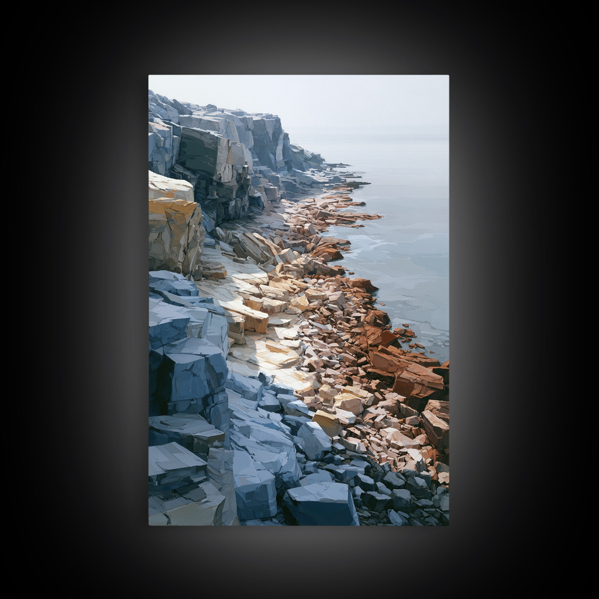 Quiet Coastal Rocks and Gray Sea Canvas Print, Scandinavian Art, Canvas Print, Living Room Decor, Fine Art, Nordic, SCA-2x3-79