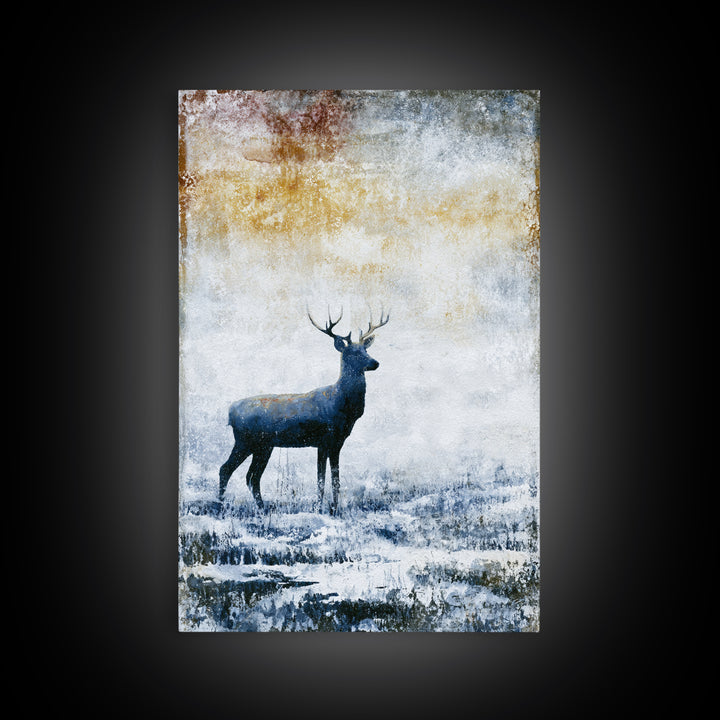 Reindeer Silhouette in Snowy Landscape Canvas Print, Scandinavian Art, Farmhouse Decor, Living Room Decor, Fine Art, Nordic, SCA-2x3-86
