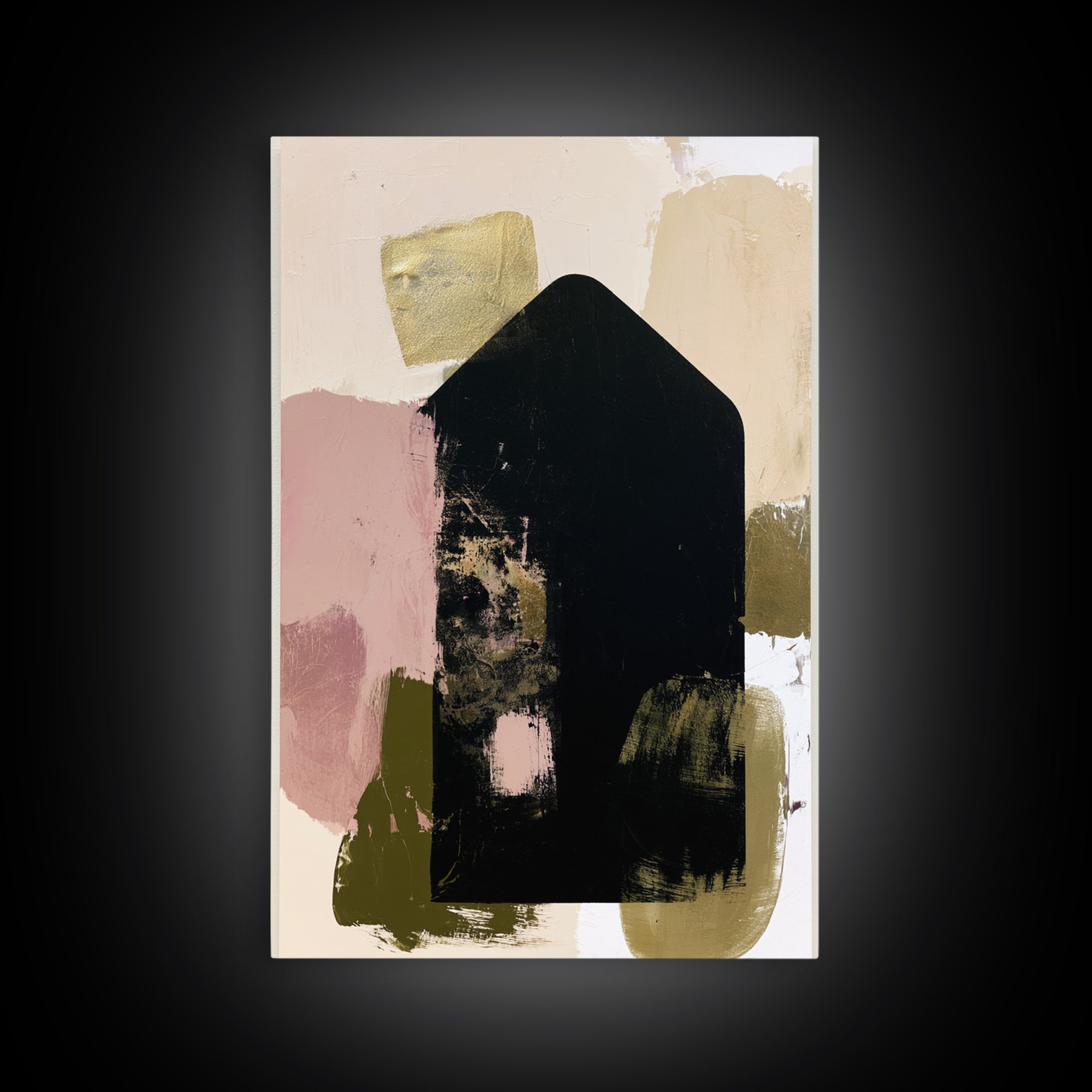 Simple Black House Shape Framed Canvas Print, Scandinavian Art, Textured Painting, Living Room Decor, Fine Art, Nordic, SCA-2x3-87