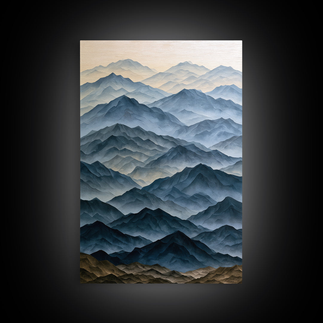 Muted Mountain Layers Framed Canvas Print, Scandinavian Art, Living Room Wall Art, Living Room Decor, Fine Art, Nordic, SCA-2x3-88