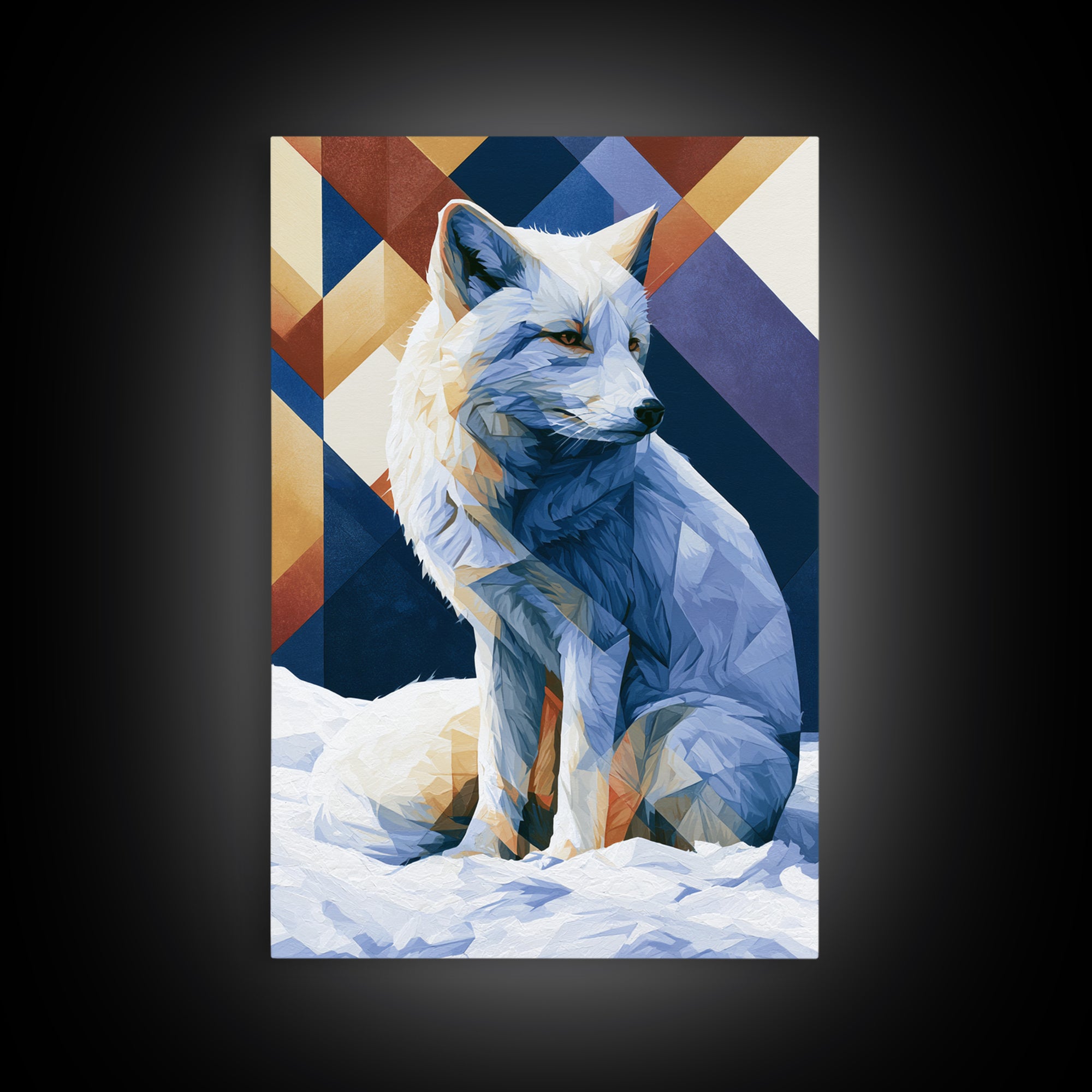 White Fox in Quiet Snow Framed Canvas Print, Scandinavian Art, Mid Century Modern, Living Room Decor, Abstract Art, Nordic, SCA-2x3-92