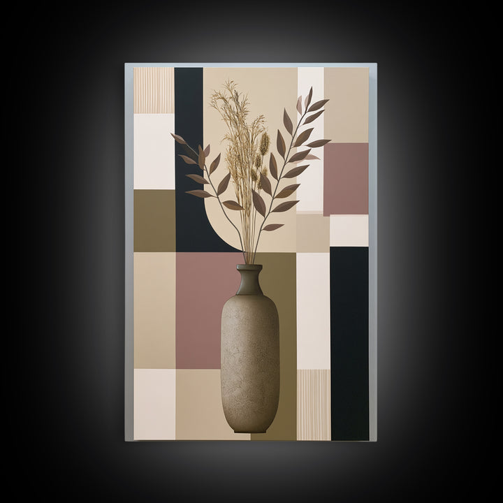 Ceramic Vase with Dried Grasses Framed Canvas Print, Scandinavian Art, Living Room Wall Art, Living Room Decor, Nordic, SCA-2x3-93