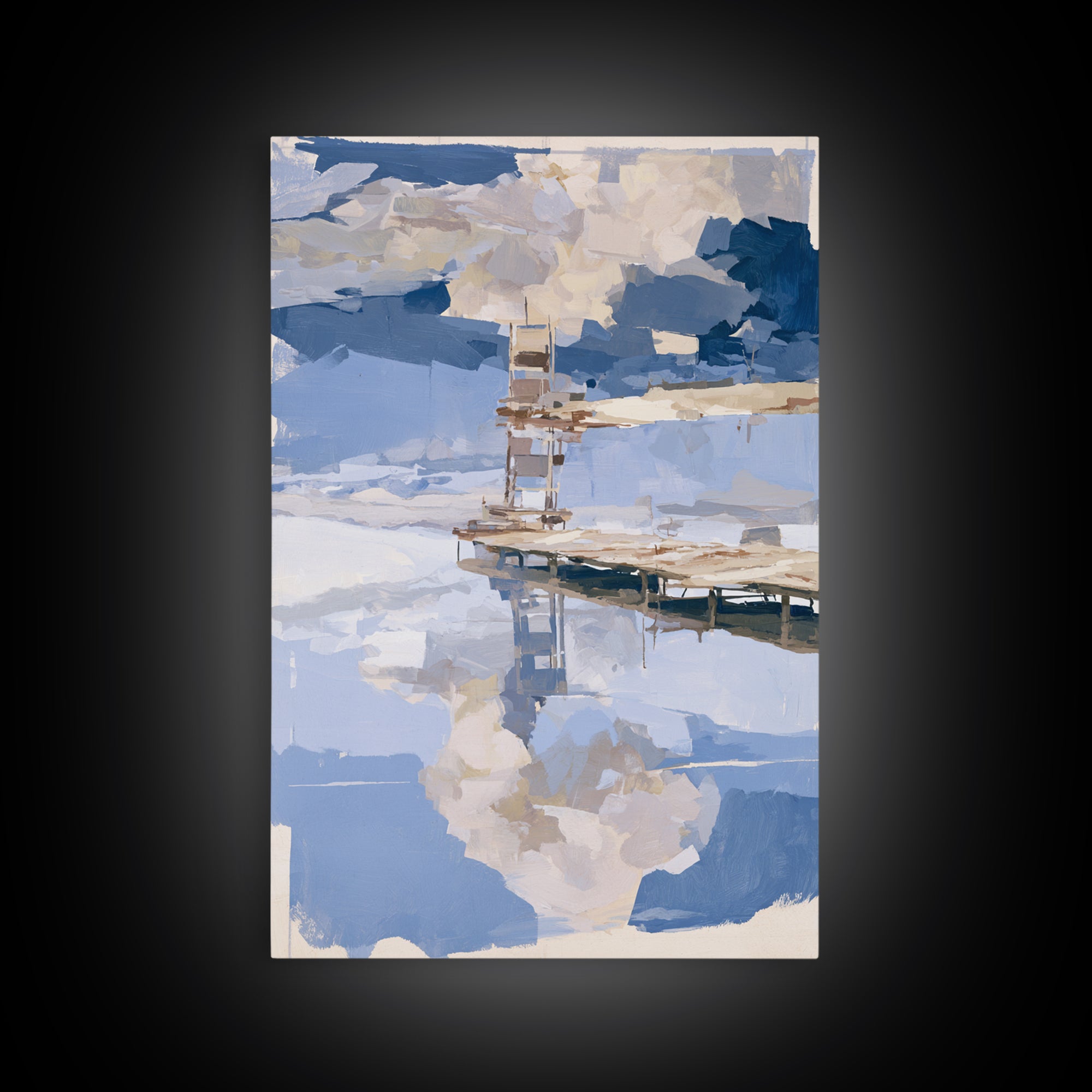 Calm Lake Dock Canvas Print, Scandinavian Art, Minimalist Decor, Living Room Decor, Nordic, Oil Painting, Digital Wall Art, SCA-2x3-95