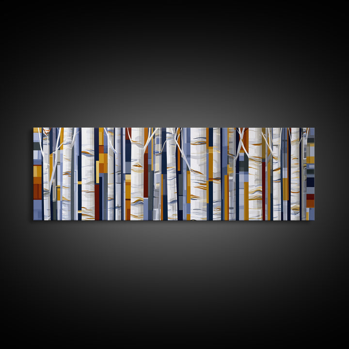 Birch Tree Trunks Framed Canvas Print, Scandinavian Art, Abstract Painting, Living Room Decor, Fine Art, Nordic, SCA-3x1-1