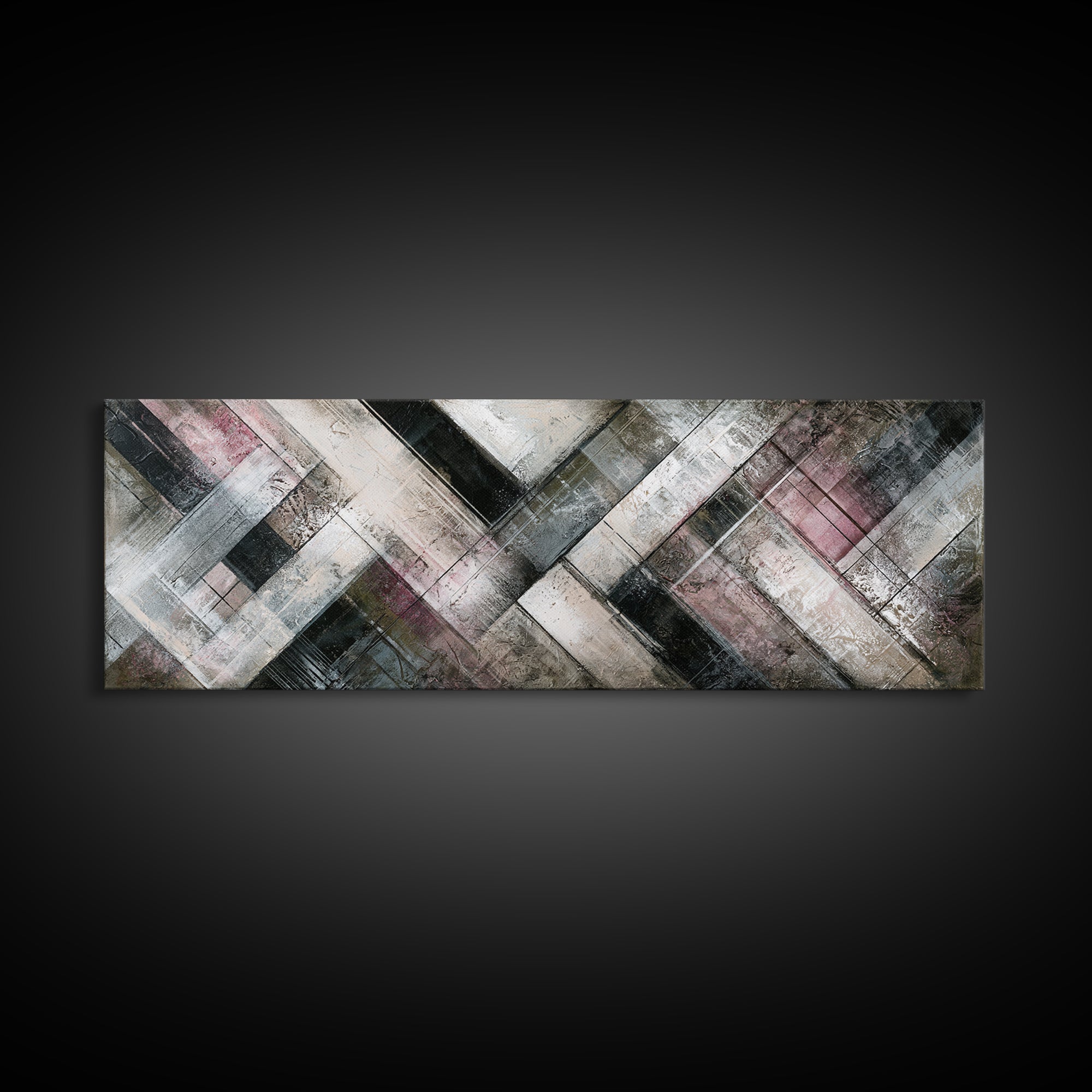 Herringbone Monochrome Pattern Canvas Print, Scandinavian Art, Luxury Decor, Living Room Decor, Fine Art, Nordic, SCA-3x1-14