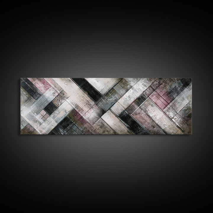 Herringbone Monochrome Pattern Canvas Print, Scandinavian Art, Luxury Decor, Living Room Decor, Fine Art, Nordic, SCA-3x1-14