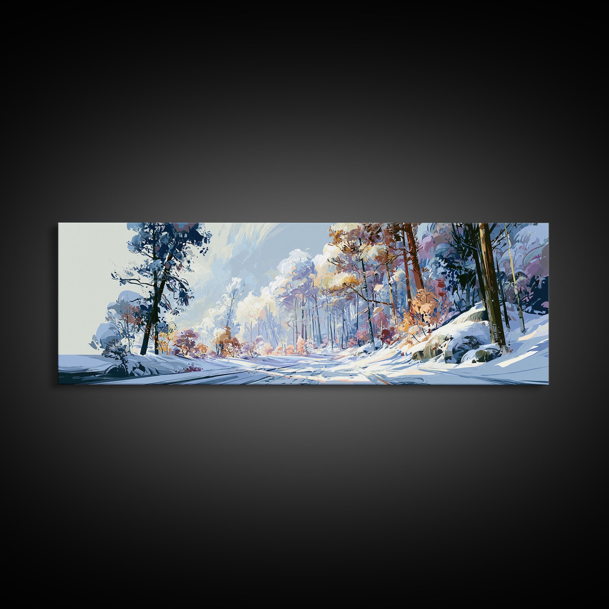 Snowy Nordic Forest Framed Canvas Print, Scandinavian Art, Gallery Decor, Living Room Decor, Fine Art, Nordic, Home Decor, SCA-3x1-17