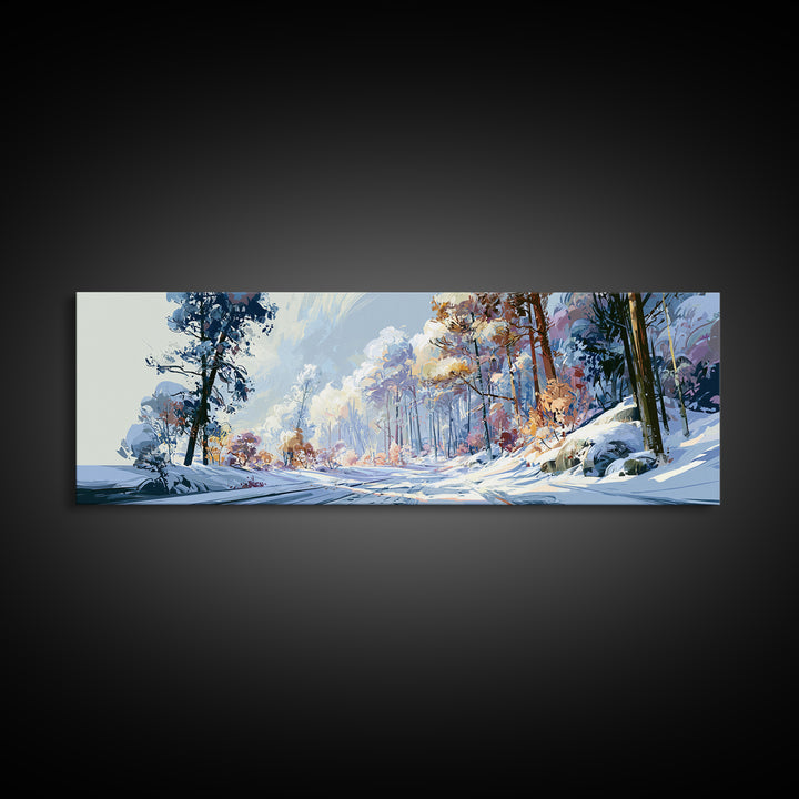 Snowy Nordic Forest Framed Canvas Print, Scandinavian Art, Gallery Decor, Living Room Decor, Fine Art, Nordic, Home Decor, SCA-3x1-17