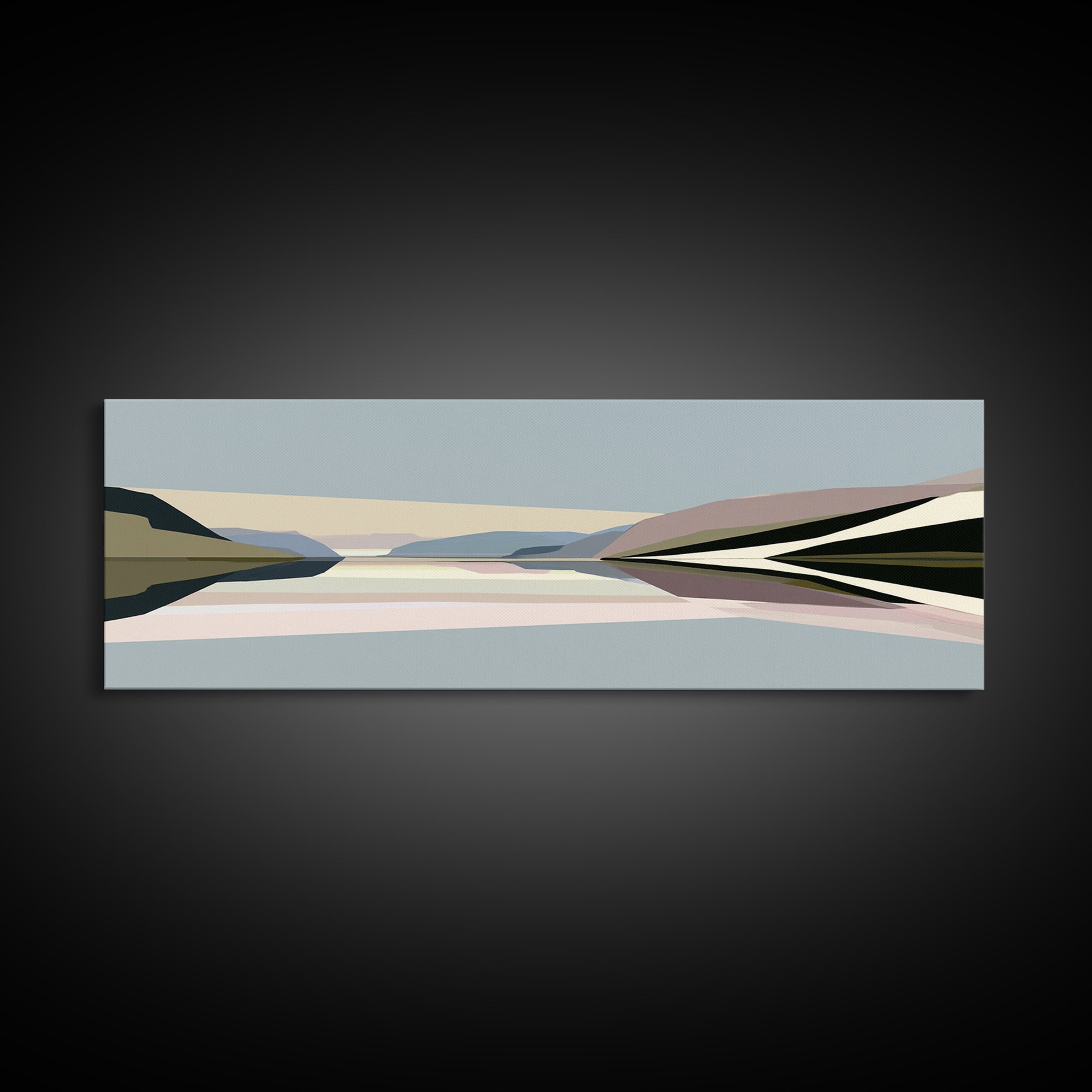 Minimal Fjord Landscape Framed Canvas Print, Scandinavian Art, Living Room Decor, Nordic, Gallery Decor, Neutral Decor, SCA-3x1-18