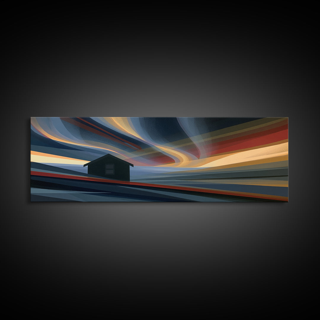Simple Black House Shape Framed Canvas Print, Scandinavian Art, Contemporary Art, Living Room Decor, Abstract Art, Nordic, SCA-3x1-23