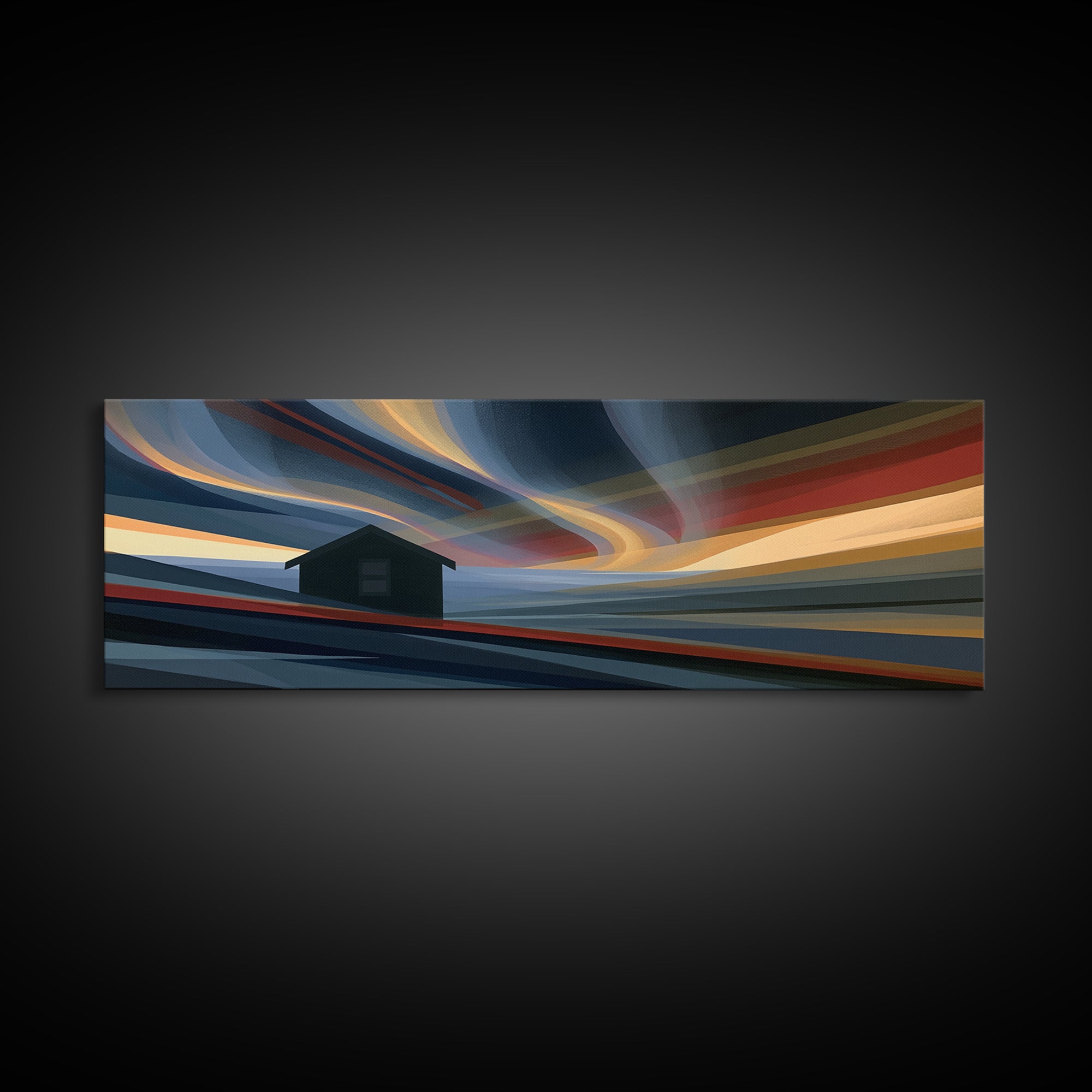 Simple Black House Shape Framed Canvas Print, Scandinavian Art, Contemporary Art, Living Room Decor, Abstract Art, Nordic, SCA-3x1-23