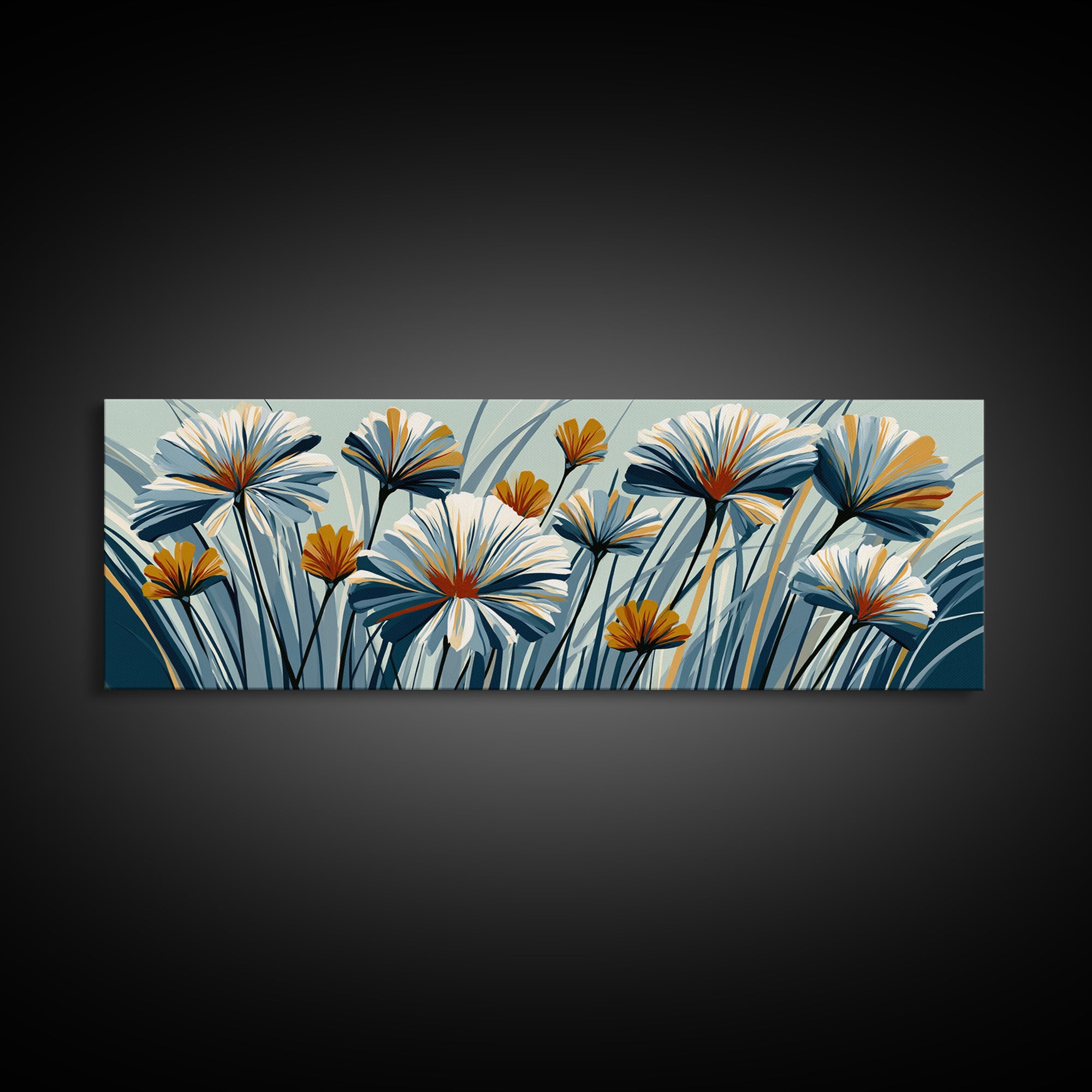 Minimal Meadow Flowers Canvas Print, Scandinavian Art, Boho Wall Art, Living Room Decor, Fine Art, Nordic, Modern Decor, SCA-3x1-26