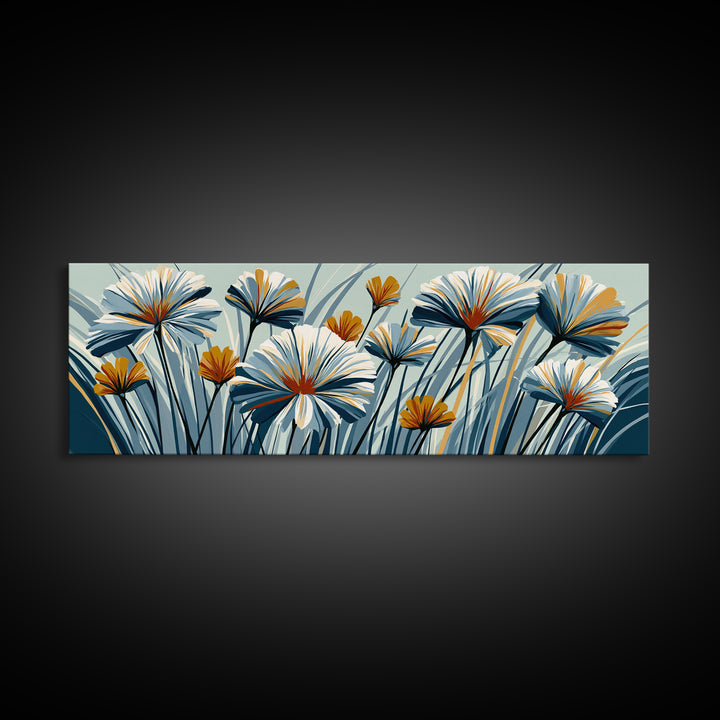 Minimal Meadow Flowers Canvas Print, Scandinavian Art, Boho Wall Art, Living Room Decor, Fine Art, Nordic, Modern Decor, SCA-3x1-26
