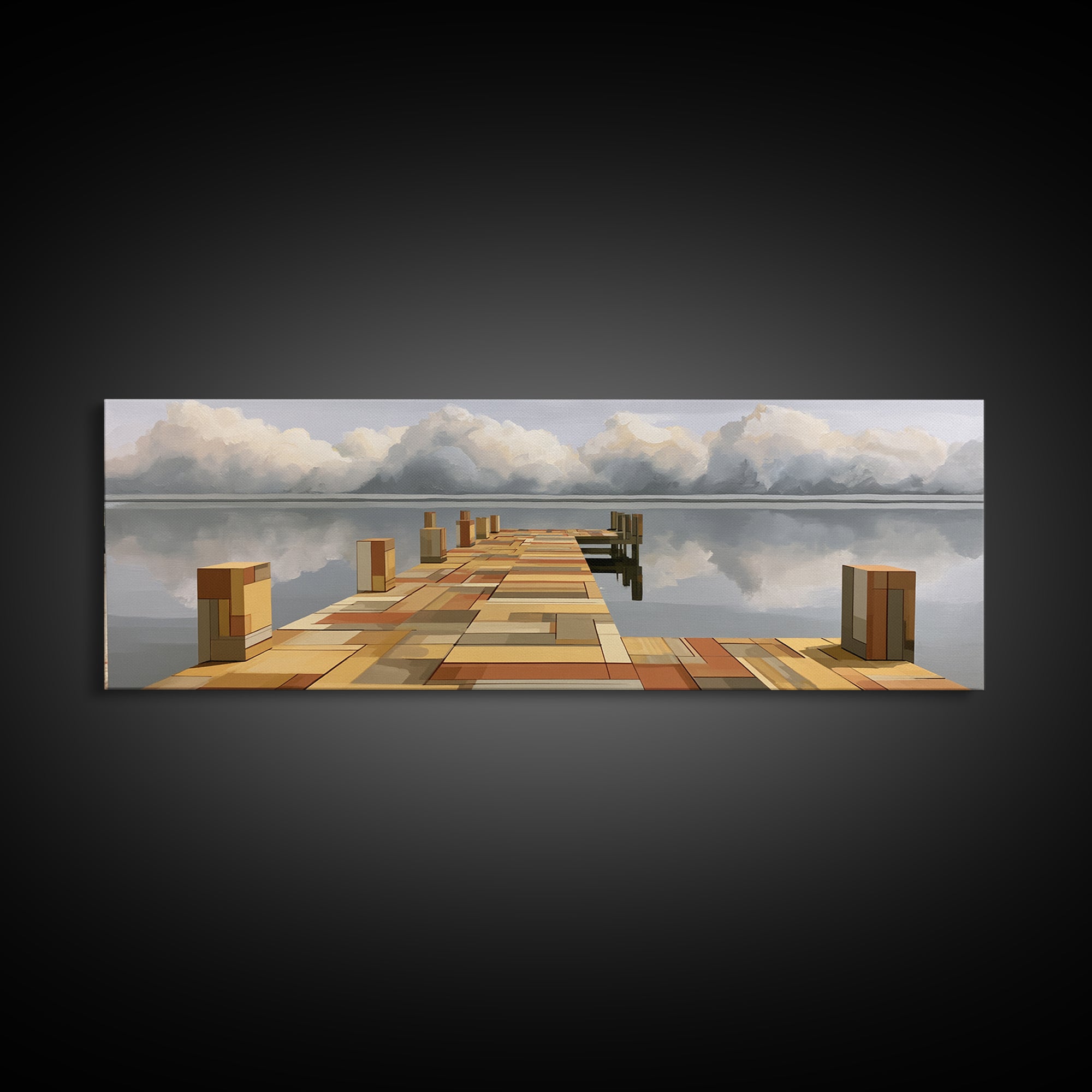 Calm Lake Dock Canvas Print, Scandinavian Art, Home Decor, Living Room Decor, Fine Art, Nordic, Wall Hanging, Abstract Art, SCA-3x1-31