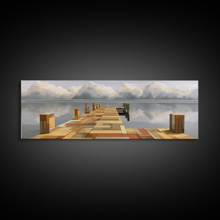Calm Lake Dock Canvas Print, Scandinavian Art, Home Decor, Living Room Decor, Fine Art, Nordic, Wall Hanging, Abstract Art, SCA-3x1-31