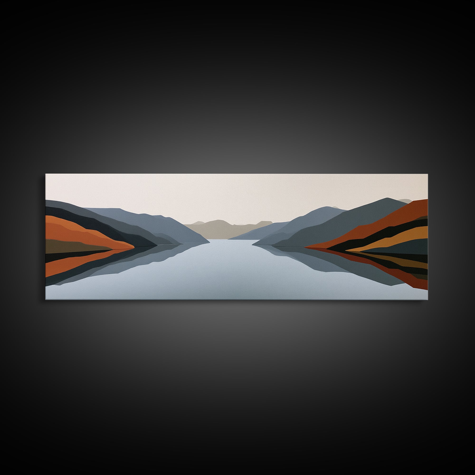Minimal Fjord Landscape Canvas Print, Scandinavian Art, Boho Decor, Living Room Decor, Fine Art, Nordic, Luxury Decor, SCA-3x1-66