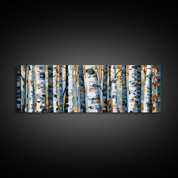 Birch Tree Trunks Framed Canvas Print, Scandinavian Art, Textured Painting, Living Room Decor, Nordic, Christmas Decor, SCA-3x1-73