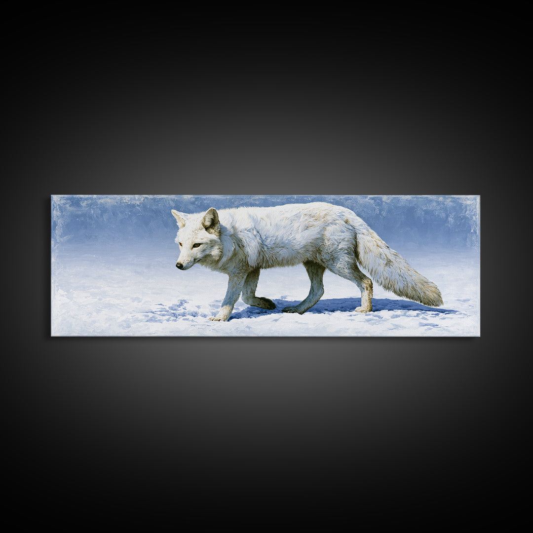 White Fox in Quiet Snow Canvas Print, Scandinavian Art, Art Print, Living Room Decor, Fine Art, Nordic, Farmhouse Decor, SCA-3x1-76