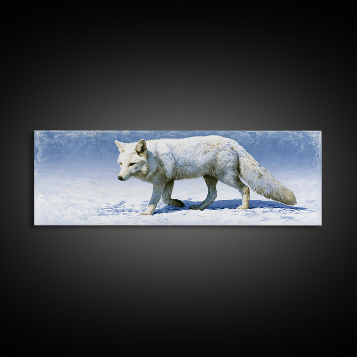 White Fox in Quiet Snow Canvas Print, Scandinavian Art, Art Print, Living Room Decor, Fine Art, Nordic, Farmhouse Decor, SCA-3x1-76