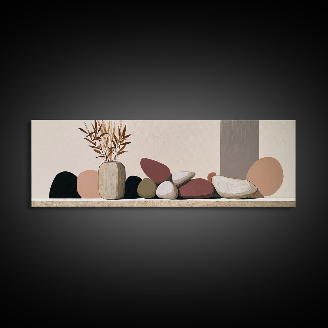 Ceramic Vase with Dried Grasses Framed Canvas Print, Scandinavian Art, Fine Art Print, Living Room Decor, Fine Art, Nordic, SCA-3x1-77