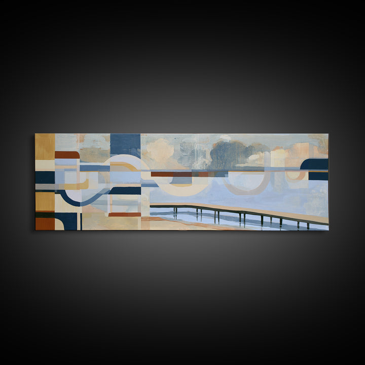 Calm Lake Dock Framed Canvas Print, Scandinavian Art, Living Room Decor, Fine Art, Nordic, Gallery Decor, Neutral Decor, SCA-3x1-79