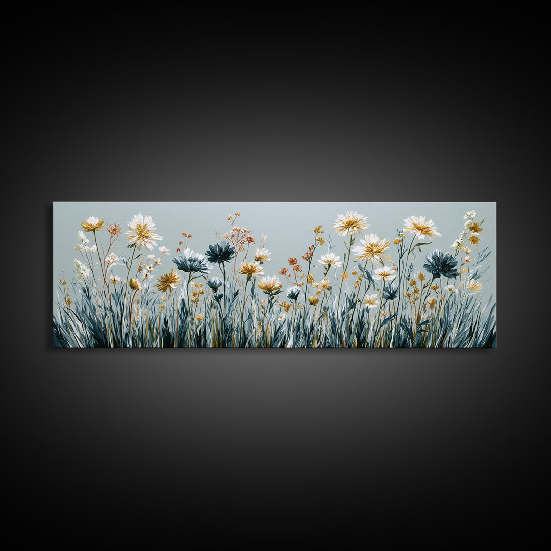 Minimal Meadow Flowers Canvas Print, Scandinavian Art, Neutral Decor, Living Room Decor, Oil Painting, Nordic, Wall Decor, SCA-3x1-98