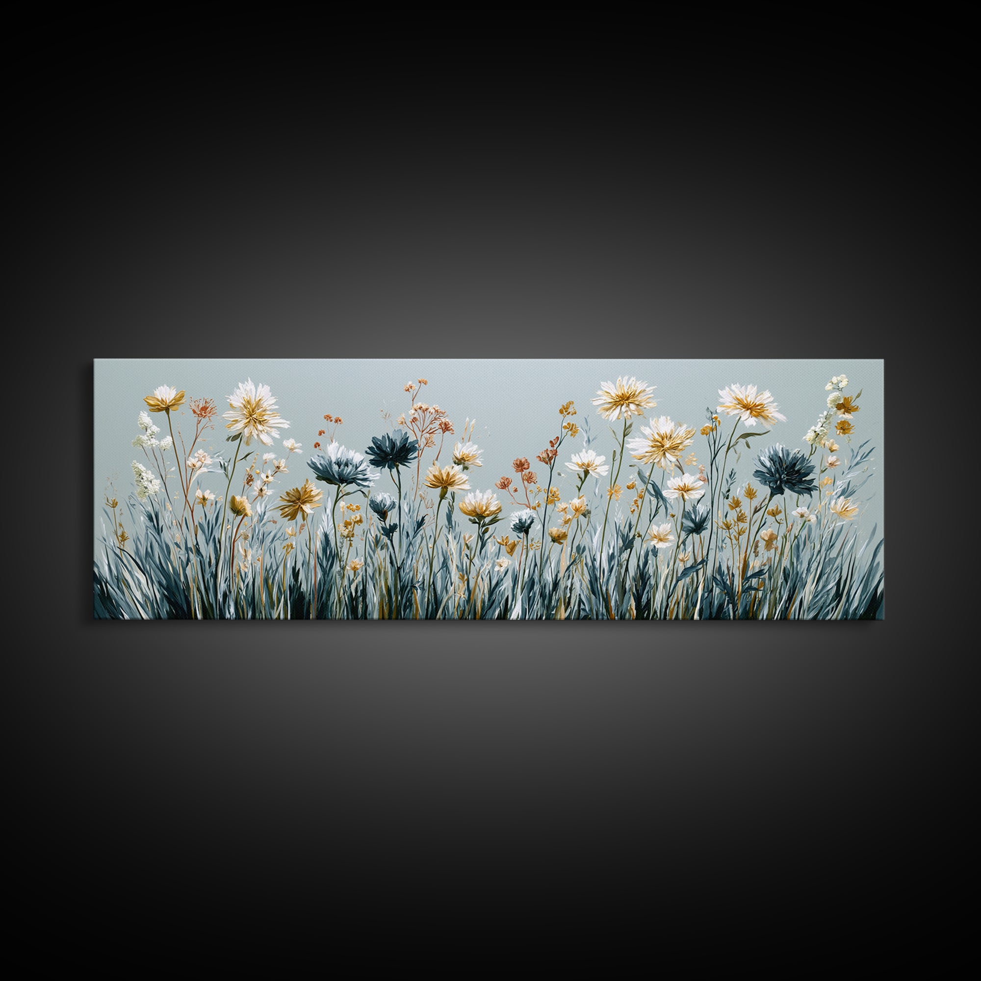 Minimal Meadow Flowers Canvas Print, Scandinavian Art, Neutral Decor, Living Room Decor, Oil Painting, Nordic, Wall Decor, SCA-3x1-98