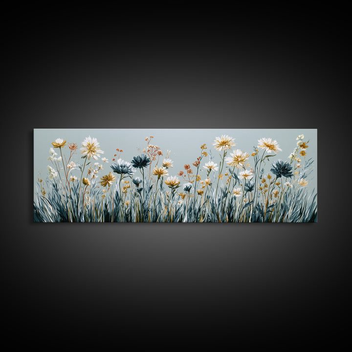 Minimal Meadow Flowers Canvas Print, Scandinavian Art, Neutral Decor, Living Room Decor, Oil Painting, Nordic, Wall Decor, SCA-3x1-98