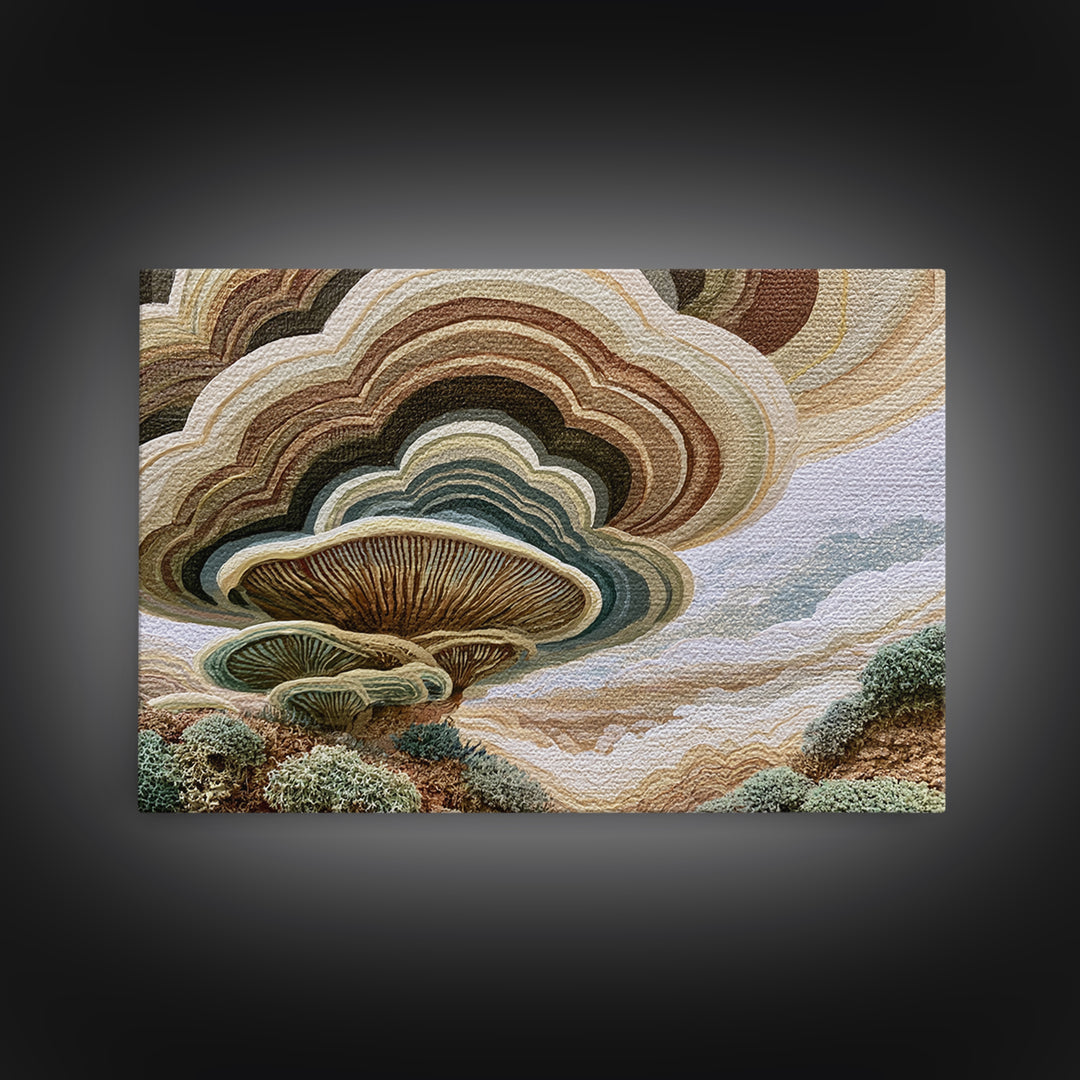 Simple Mushroom and Moss Forest Study Framed Canvas Print, Scandinavian Art, Oil Painting, Living Room Decor, Fine Art, Nordic, SCA-3x2-100