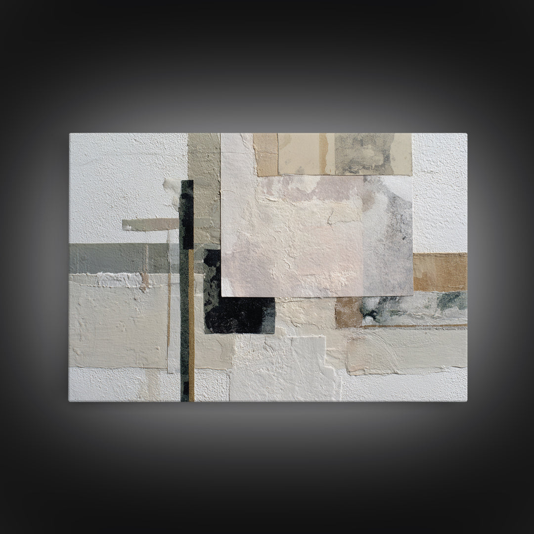 Soft Beige Geometric Abstraction Framed Canvas Print, Scandinavian Art, Wall Decor, Living Room Decor, Abstract Art, Nordic, SCA-3x2-31