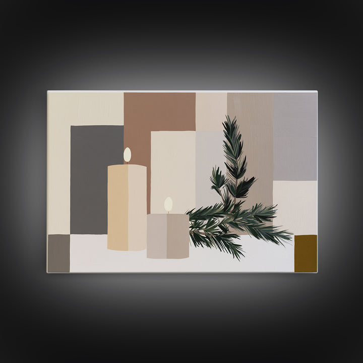 Hygge Candle and Pine Branch Still Life Canvas Print, Scandinavian Art, Luxury Decor, Living Room Decor, Oil Painting, Nordic, SCA-3x2-32