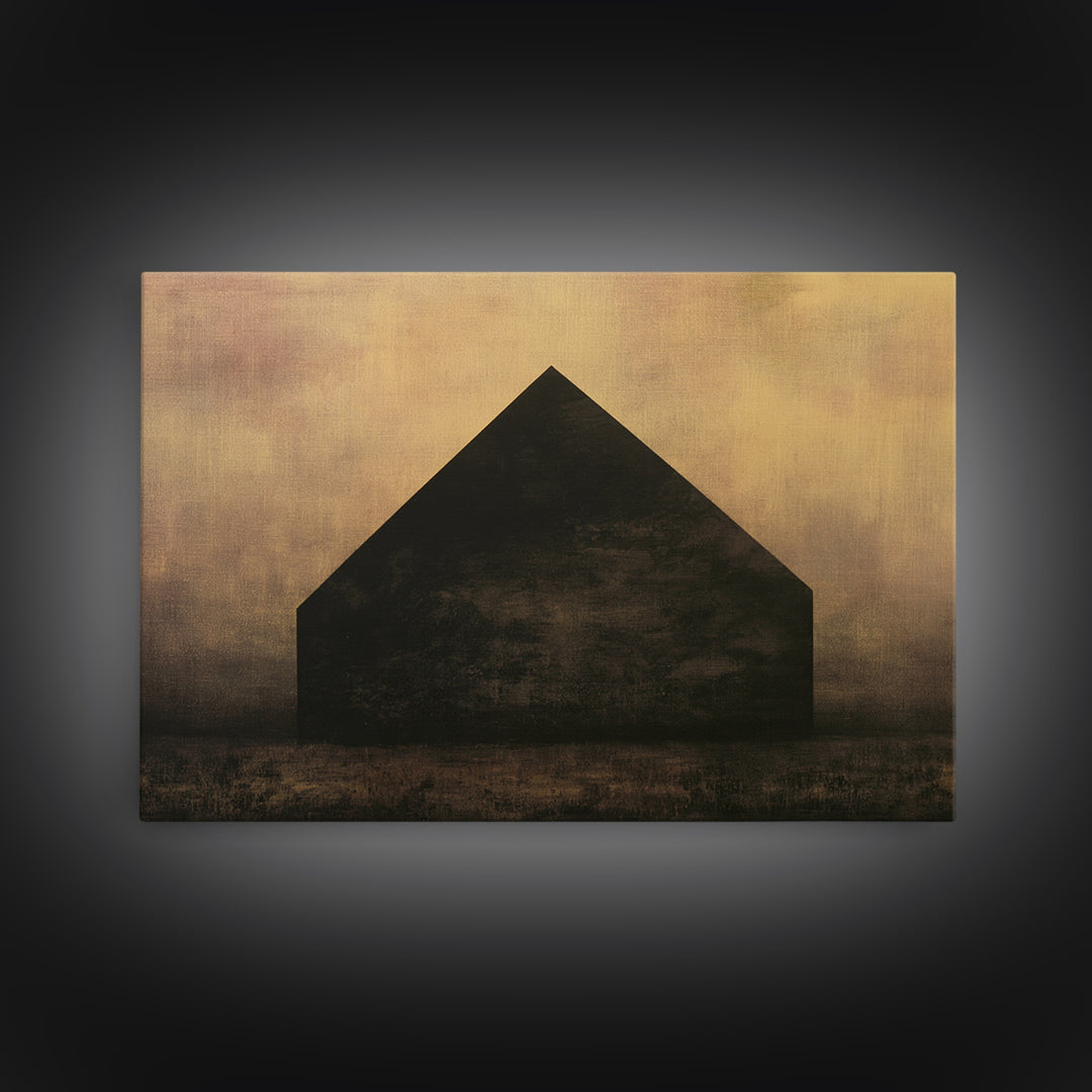 Simple Black House Shape Framed Canvas Print, Scandinavian Art, Mid Century Modern, Living Room Decor, Abstract Art, Nordic, SCA-3x2-35