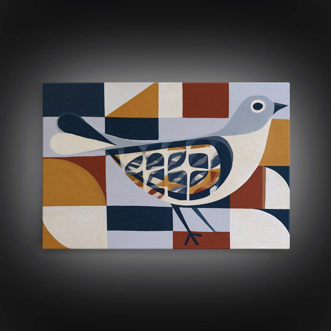 Nordic Folk Bird Framed Canvas Print, Scandinavian Art, Oil Painting, Living Room Decor, Fine Art, Nordic, Boho Wall Decor, SCA-3x2-39