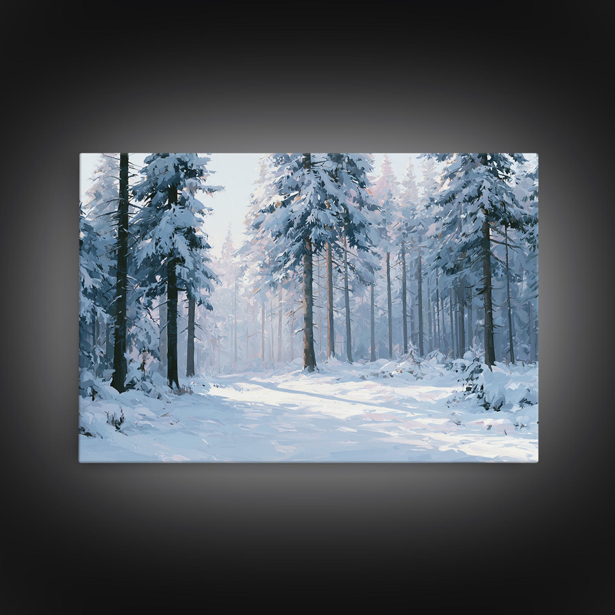 Snowy Nordic Forest Framed Canvas Print, Scandinavian Art, Statement Artwork, Living Room Decor, Oil Painting, Nordic, SCA-3x2-5