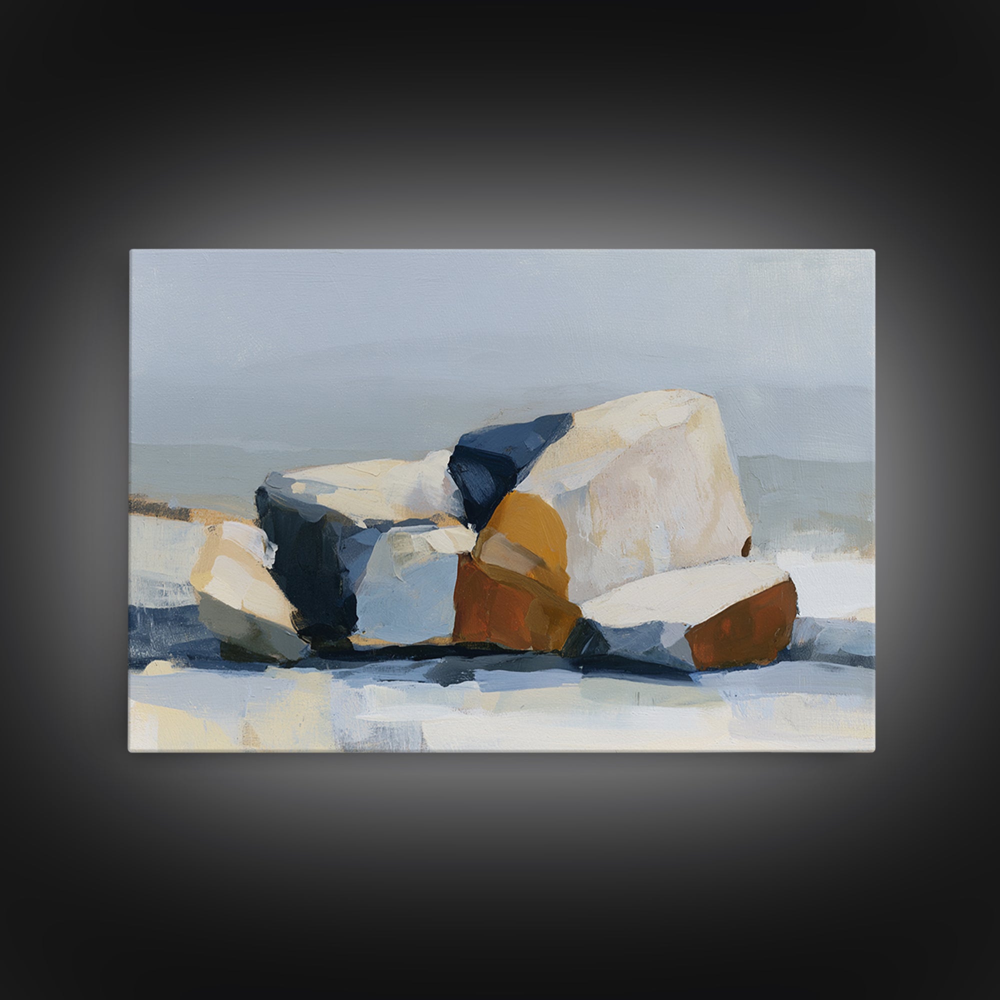 Quiet Coastal Rocks and Gray Sea Canvas Print, Scandinavian Art, Printable, Living Room Decor, Nordic, Abstract Wall Art, SCA-3x2-51