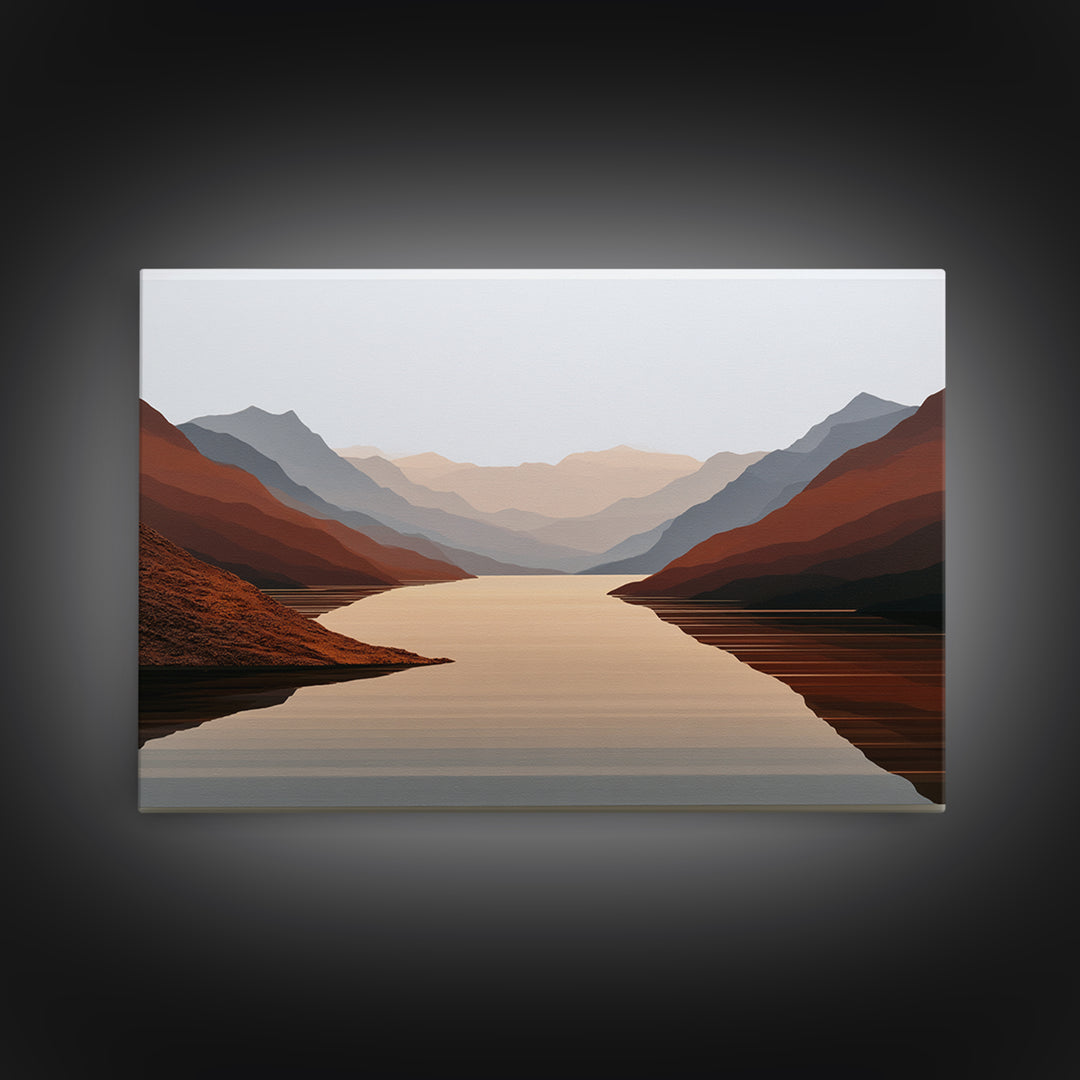 Minimal Fjord Landscape Canvas Print, Scandinavian Art, Floral Wall Art, Living Room Decor, Oil Painting, Nordic, SCA-3x2-54