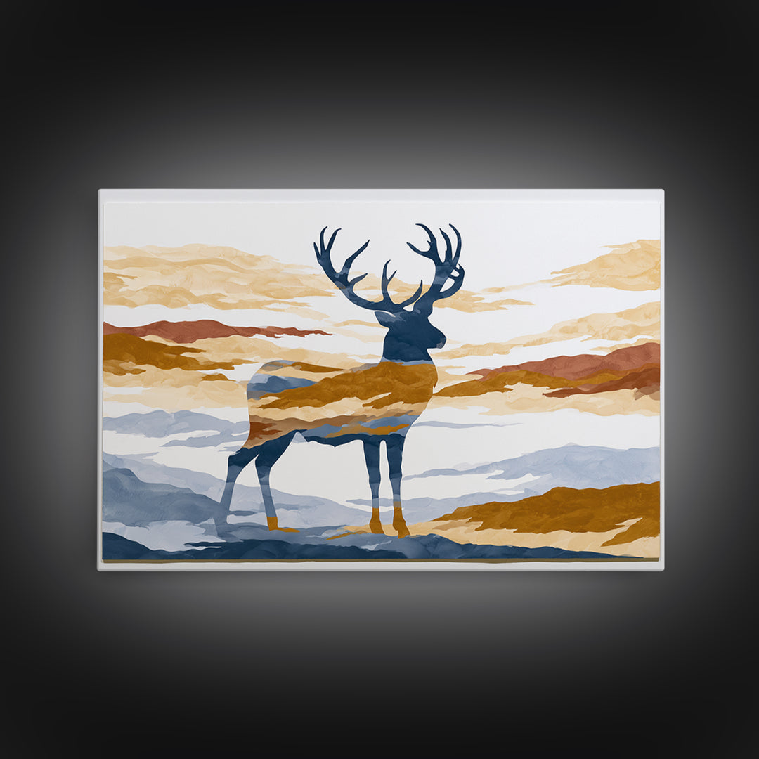 Reindeer Silhouette in Snowy Landscape Canvas Print, Scandinavian Art, Modern Art, Living Room Decor, Fine Art, Nordic, SCA-3x2-58