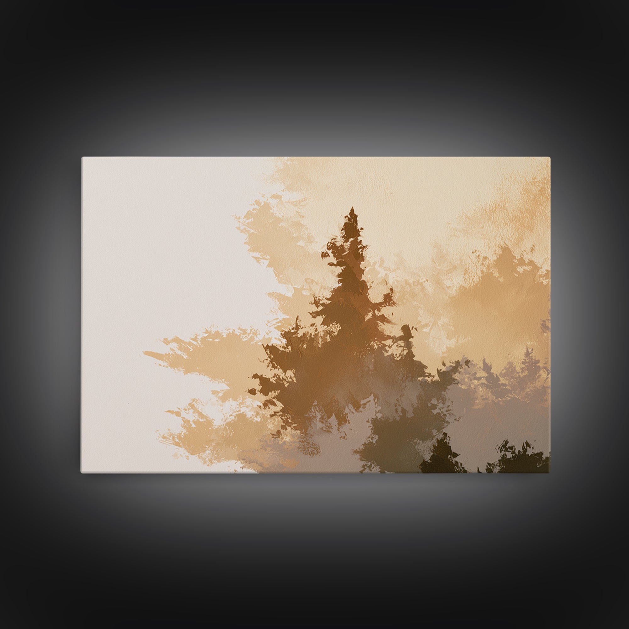 Minimal Sun over Pine Forest Framed Canvas Print, Scandinavian Art, Textured Painting, Living Room Decor, Fine Art, Nordic, SCA-3x2-69