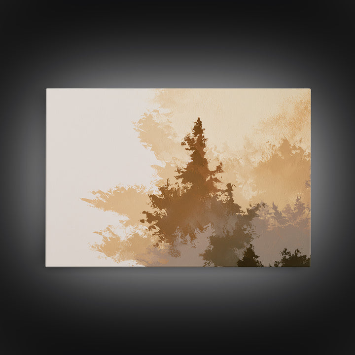 Minimal Sun over Pine Forest Framed Canvas Print, Scandinavian Art, Textured Painting, Living Room Decor, Fine Art, Nordic, SCA-3x2-69