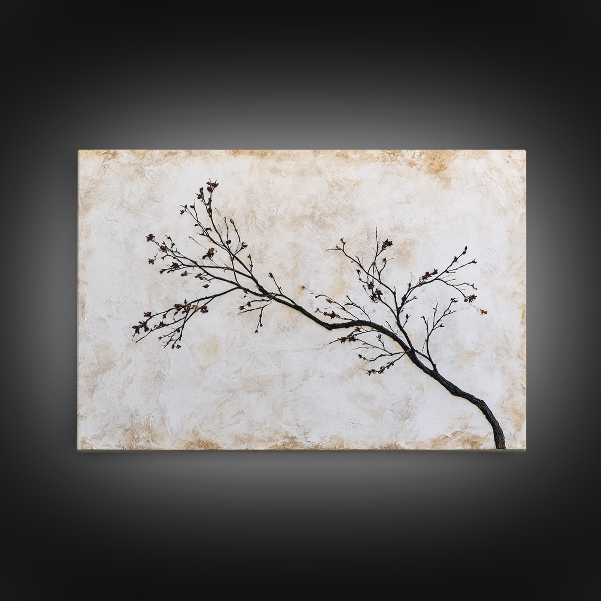 Single Black Branch on Warm White Background Canvas Print, Scandinavian Art, Original Painting, Living Room Decor, Nordic, SCA-3x2-72