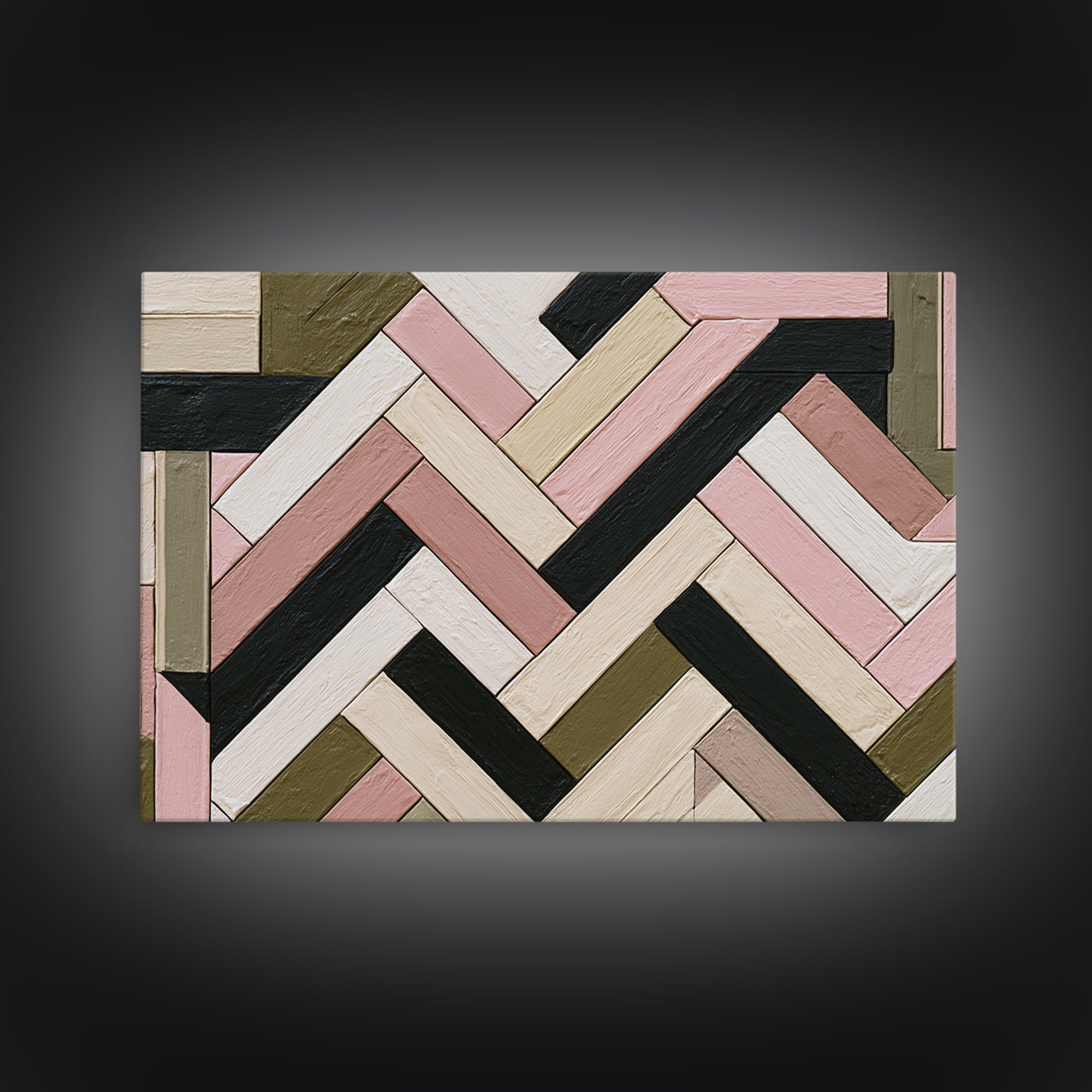 Herringbone Monochrome Pattern Framed Canvas Print, Scandinavian Art, Abstract Painting, Living Room Decor, Oil Painting, SCA-3x2-74