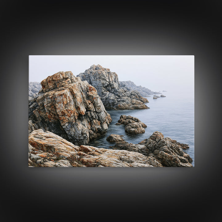 Quiet Coastal Rocks and Gray Sea Canvas Print, Scandinavian Art, Farmhouse Decor, Living Room Decor, Fine Art, Nordic, SCA-3x2-75