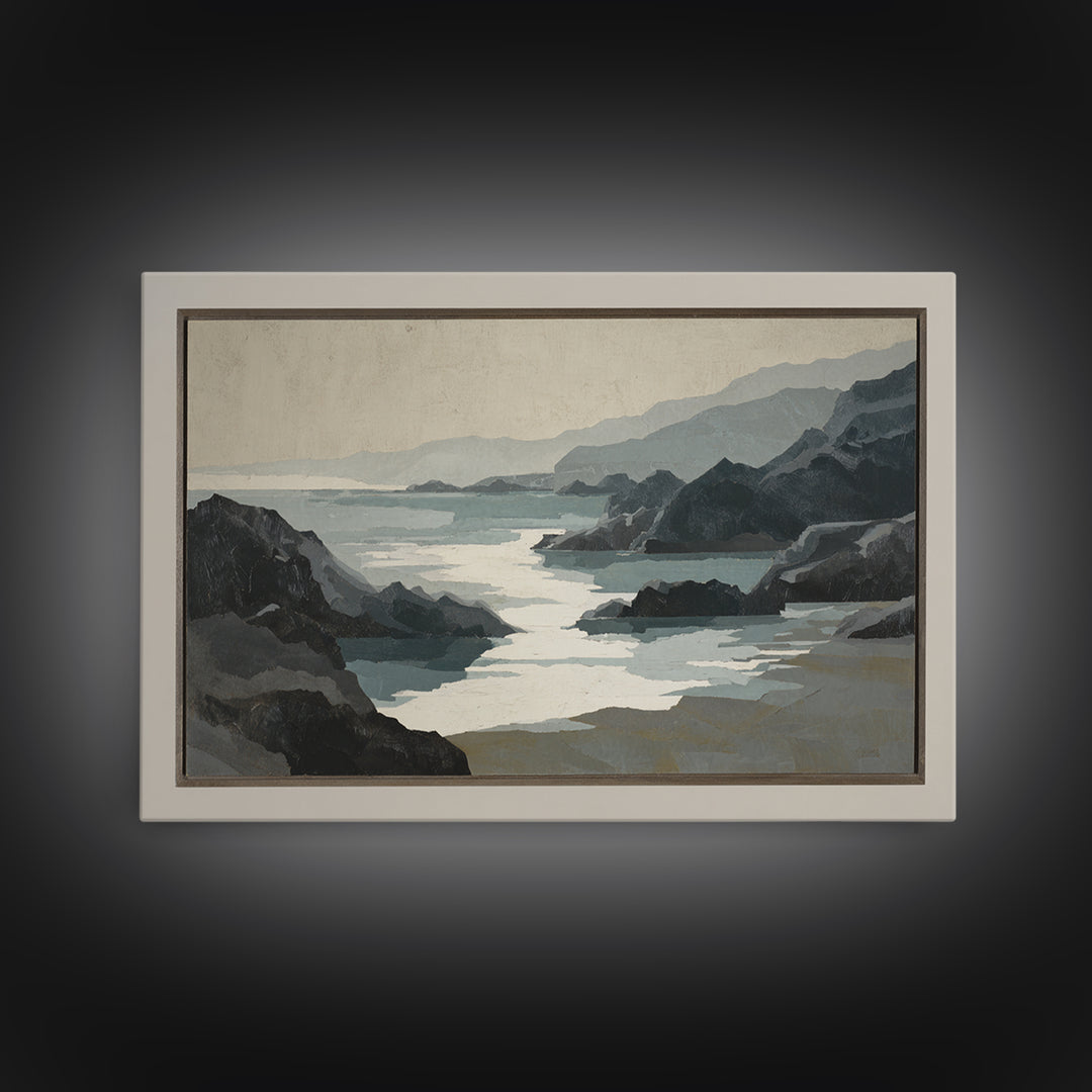 Minimal Fjord Landscape Framed Canvas Print, Scandinavian Art, Fine Art Print, Living Room Decor, Fine Art, Nordic, Printable, SCA-3x2-78