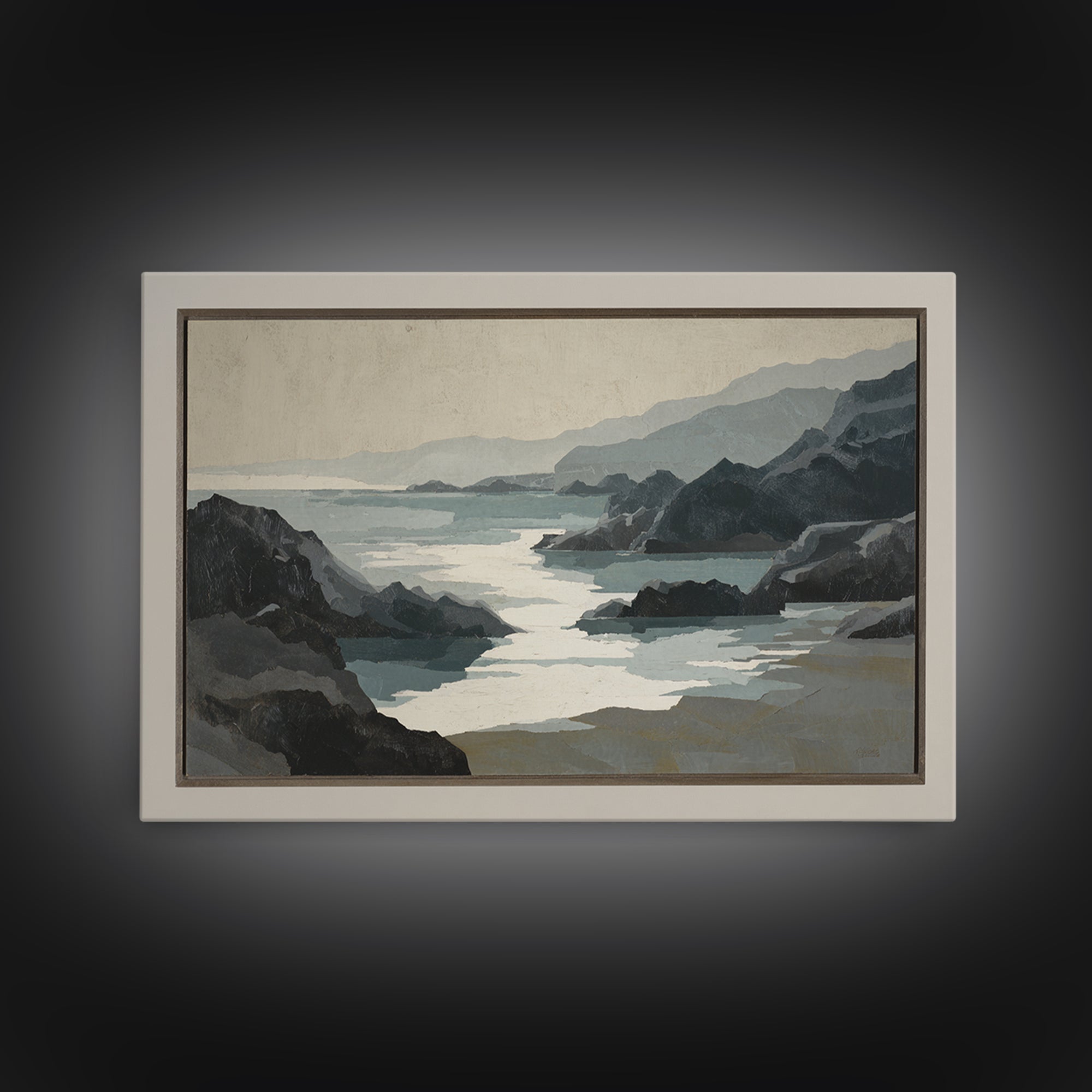 Minimal Fjord Landscape Framed Canvas Print, Scandinavian Art, Fine Art Print, Living Room Decor, Fine Art, Nordic, Printable, SCA-3x2-78