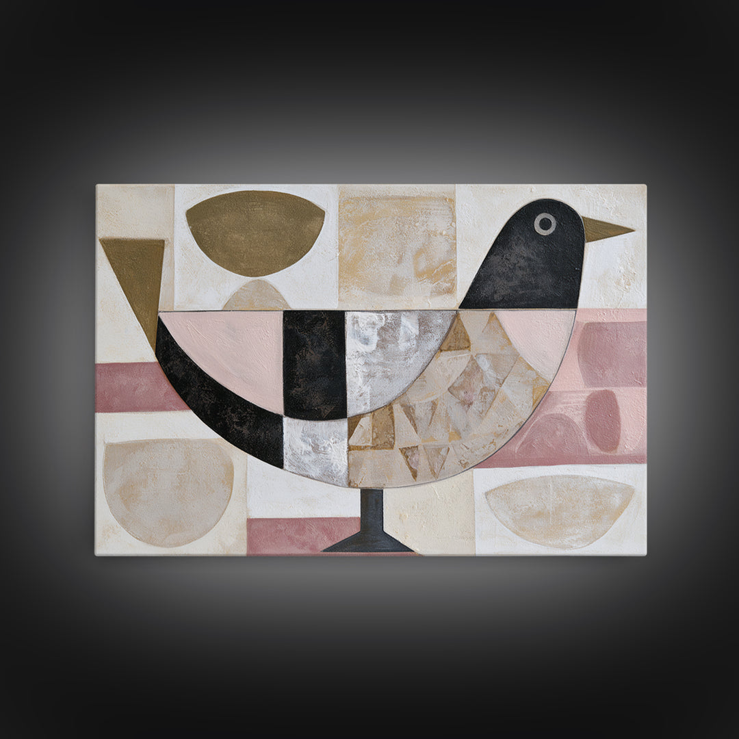 Nordic Folk Bird Framed Canvas Print, Scandinavian Art, Abstract Art, Living Room Decor, Fine Art, Nordic, Abstract Painting, SCA-3x2-87